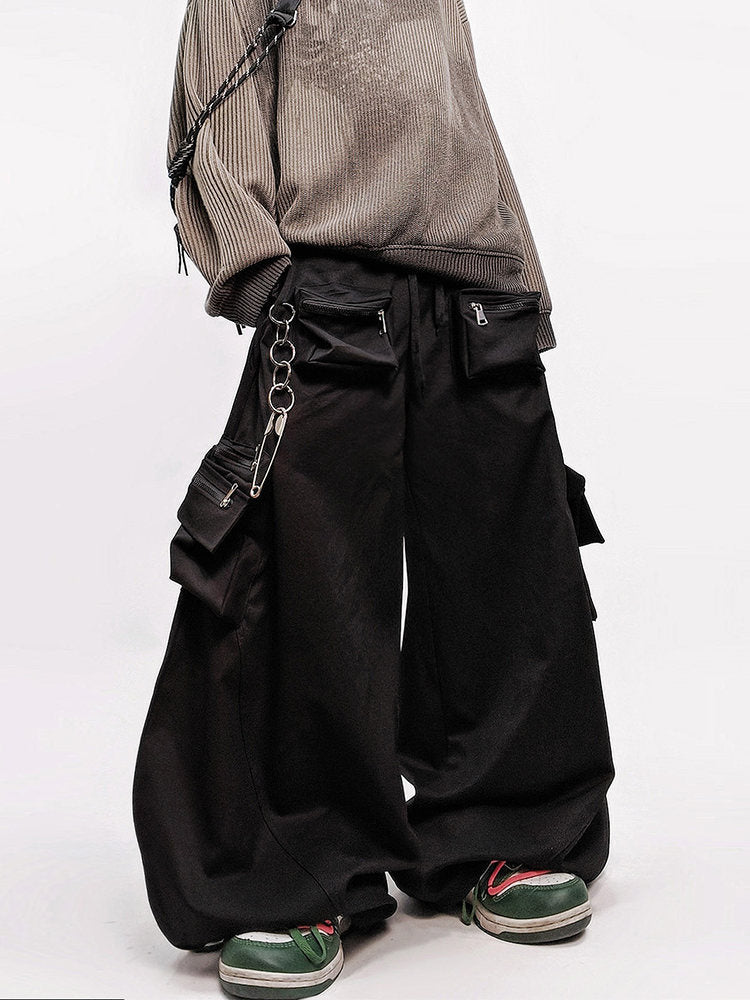 Curved Cut Wide Leg Cargo Pants WN23978