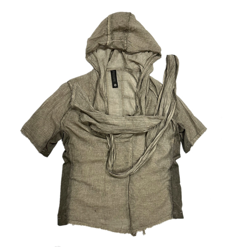 Mud-Dyed Lightweight Woven Hooded Short Sleeve T-Shirt WN13894