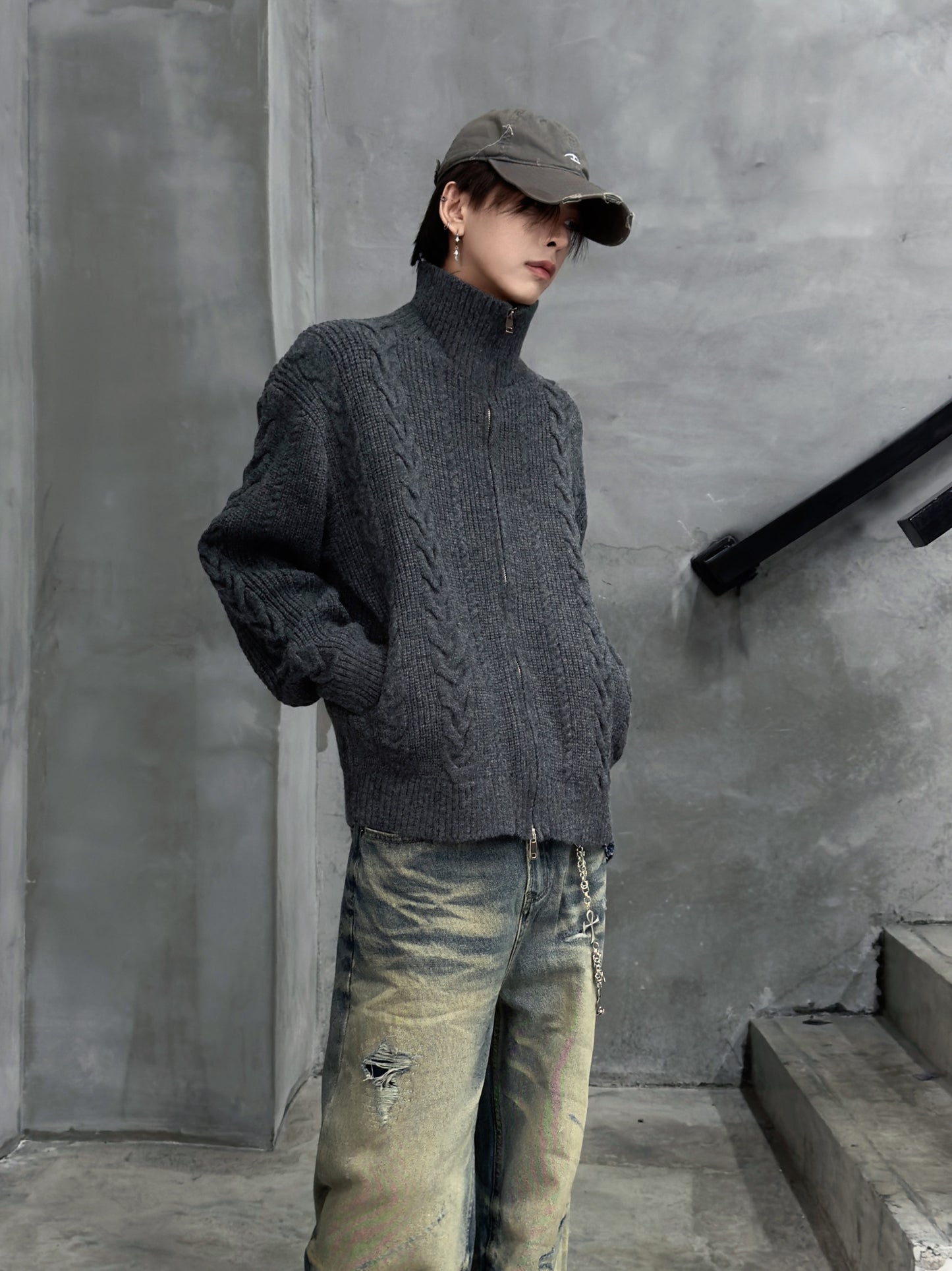 Cable Knit Zipper Cardigan WN22952