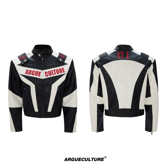 Logo Embroidery Colorblock PU Leather Jacket WN22593