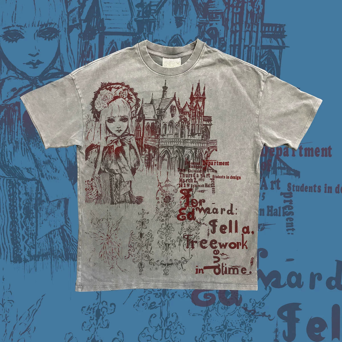 Illustration Art Print Washed Short Sleeve T-Shirt WN16870