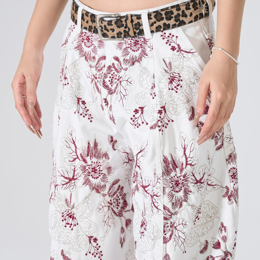 Floral Print Wide Leg Denim Jeans WN28004