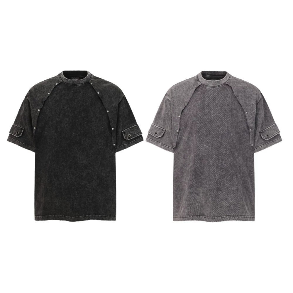Metal Stud Patchwork Asymmetric Deconstructed Short Sleeve T-Shirt WN27906