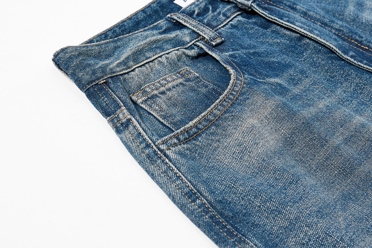 Embroidery Curved Wide Leg Denim Jeans WN25554