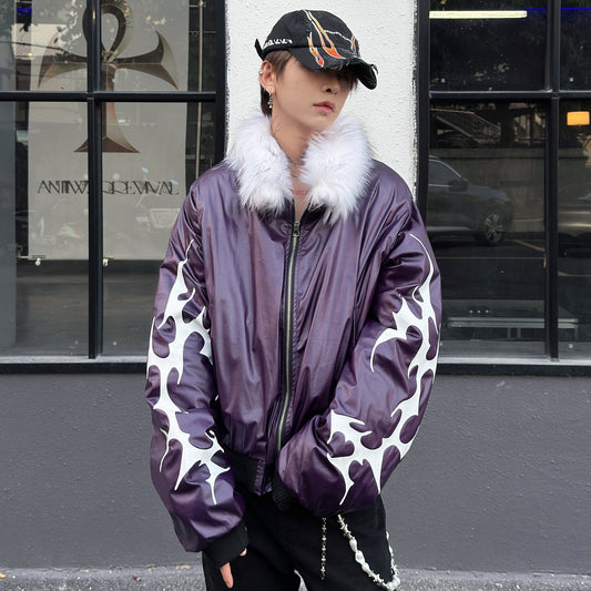 Glossy Fur Collar Oversize Puffer Jacket WN23007