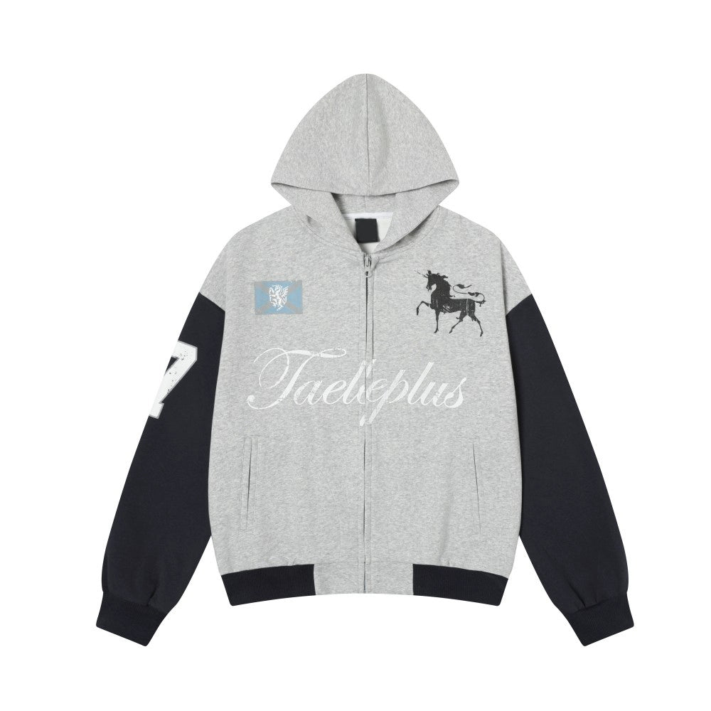 Fake Layered Short Zipper Hoodie WN21435