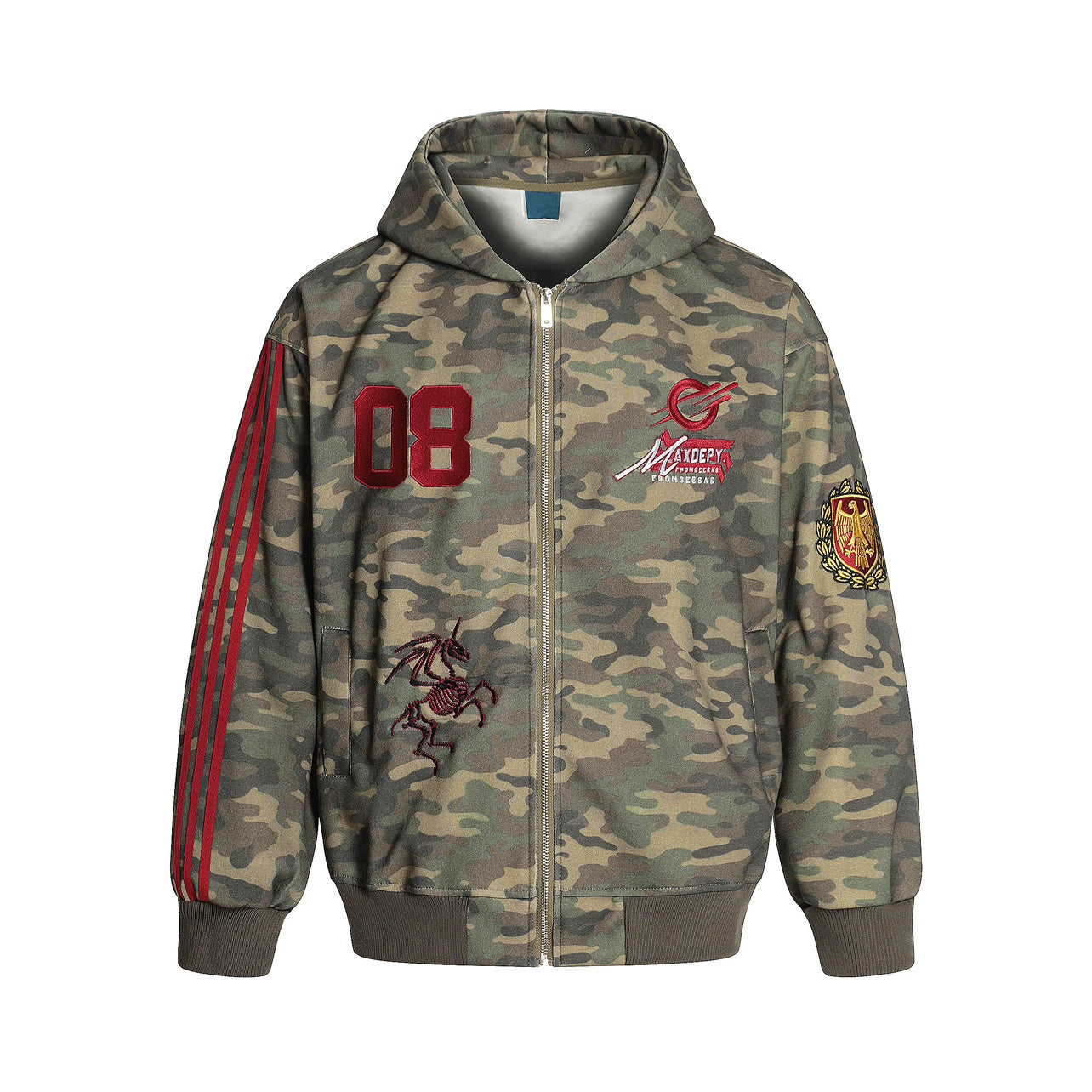 Camouflage Embroidery Zipper Hoodie WN21031