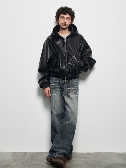 Glossy Embossed PU Leather Jacket WN22932