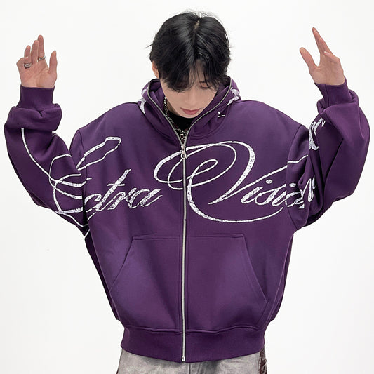 Subculture Graffiti Print Oversize Zipper Hoodie WN24259