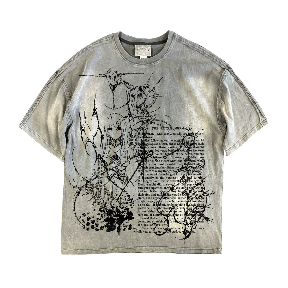 Graphic Illustration Print Washed Short Sleeve T-Shirt WN16865