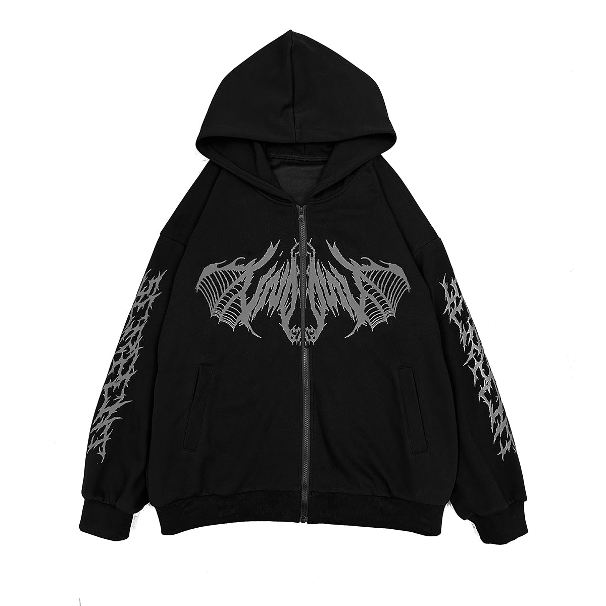Graphic Print Oversize Zipper Hoodie WN15625-K