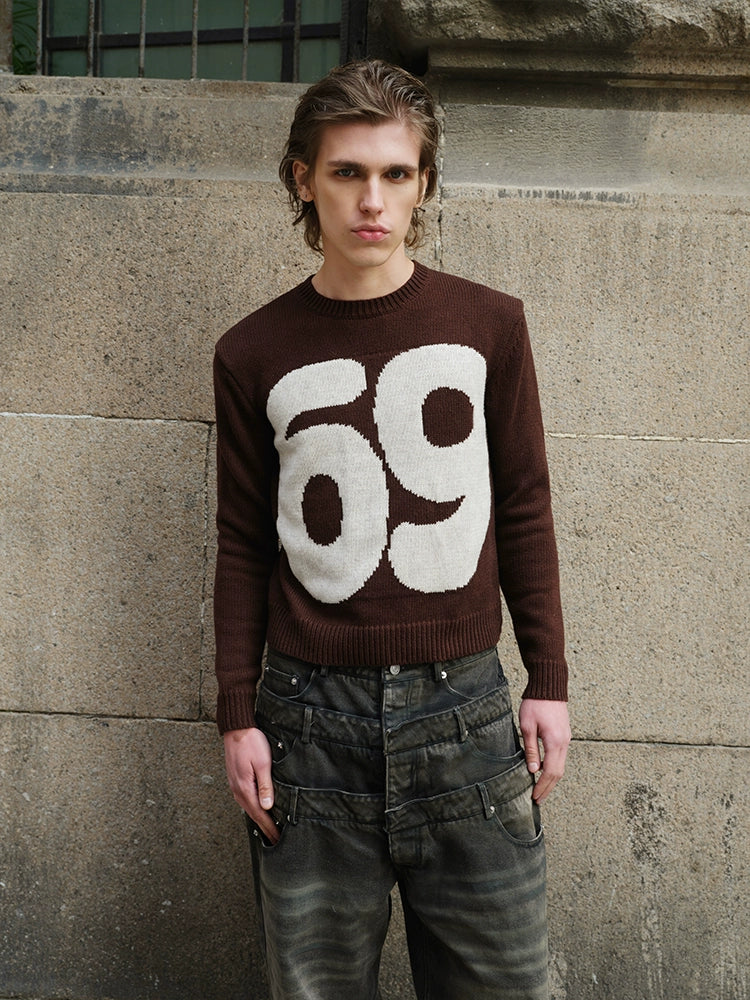 Number Pattern Knit Sweater WN21307