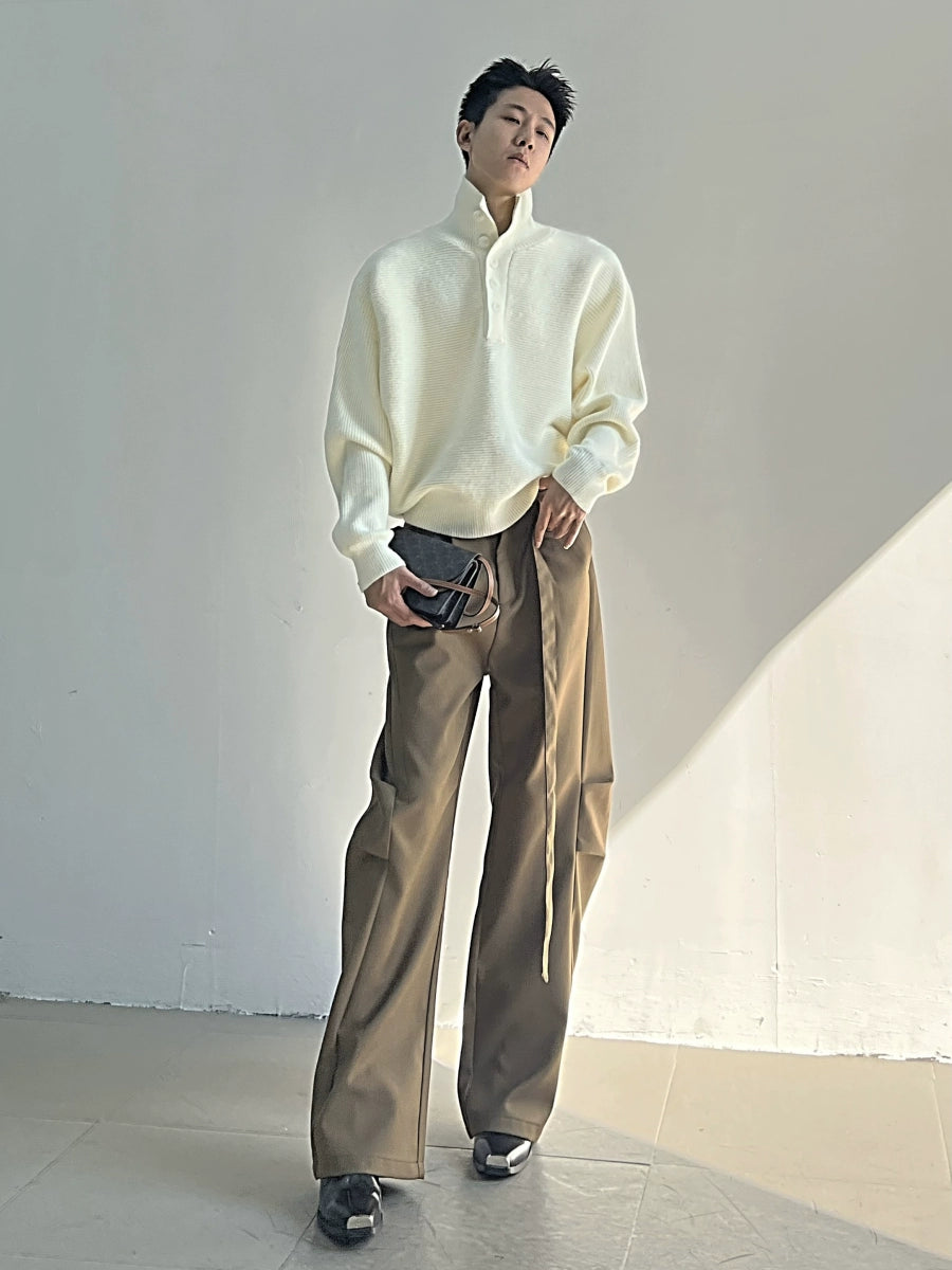 Buttoned High-Neck Pullover Knit Sweater WN11674