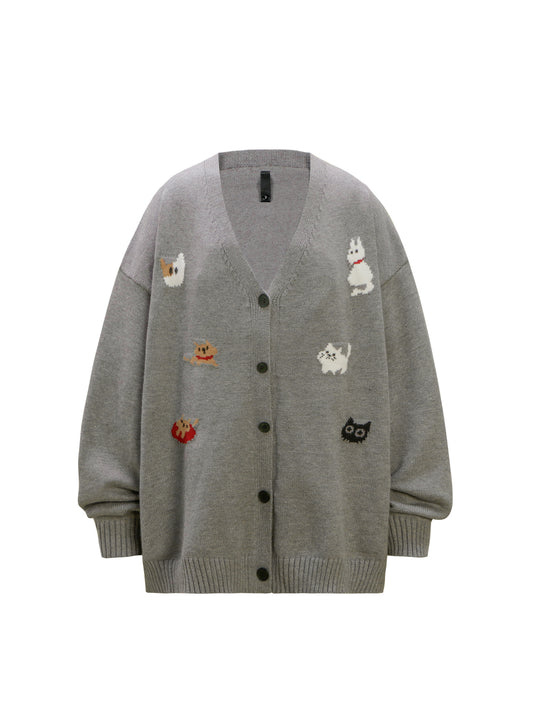 Cartoon Jacquard Oversize Knit Cardigan WN26380