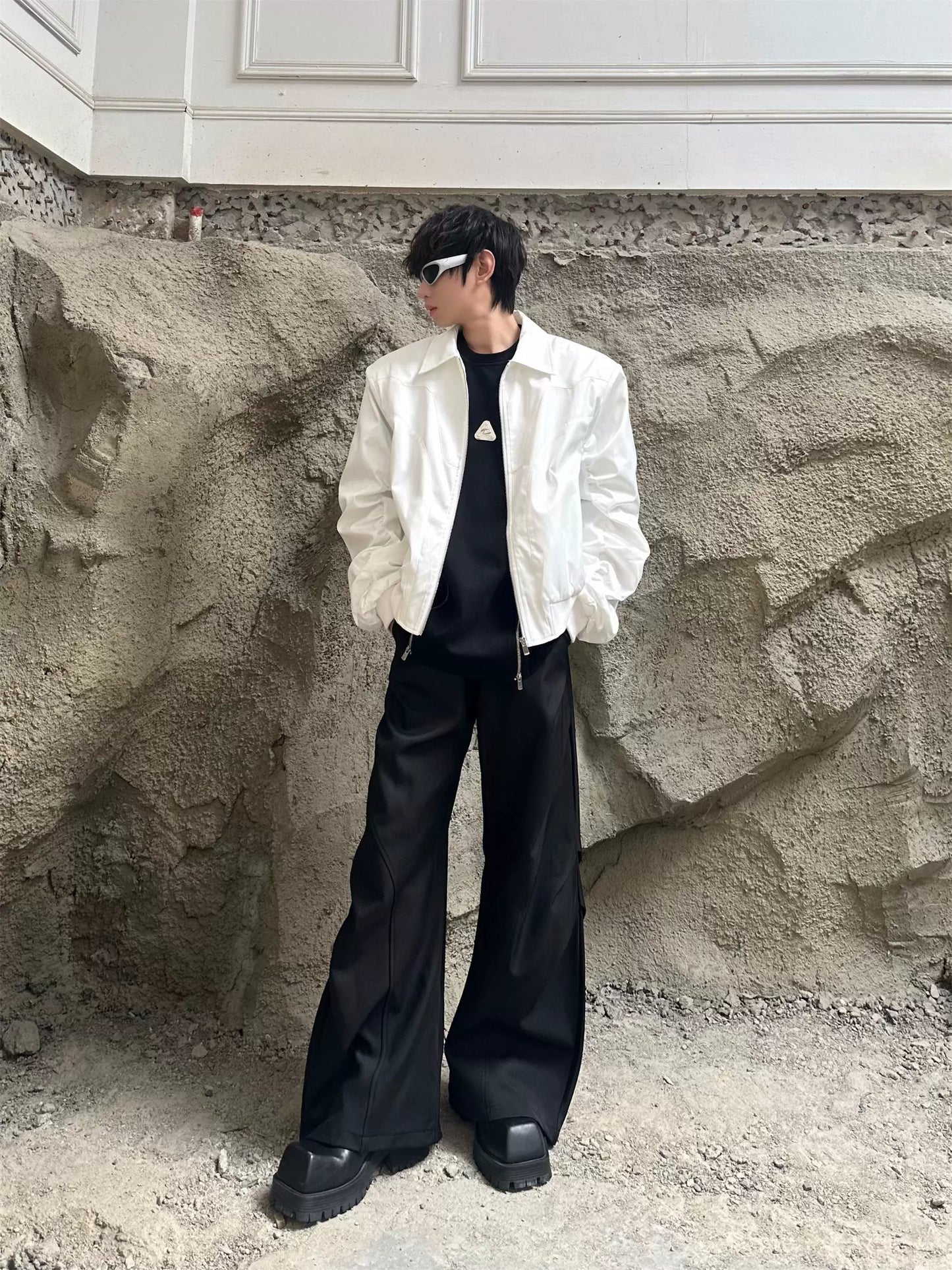 Pleats Wide-Leg Straight Trousers WN16764