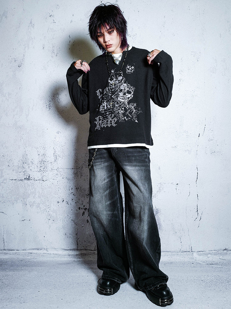 Washed Wide Leg Denim Jeans WN16055