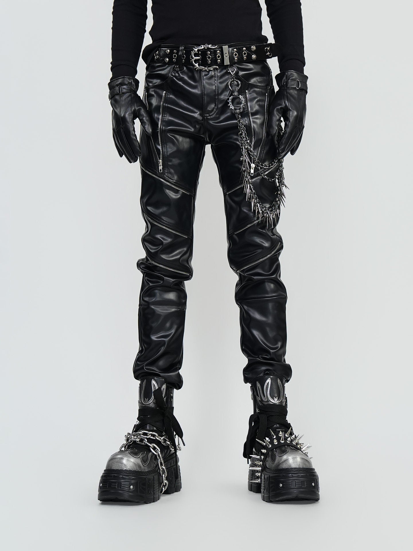 PU Leather Metal Detail Straight Pants WN24297