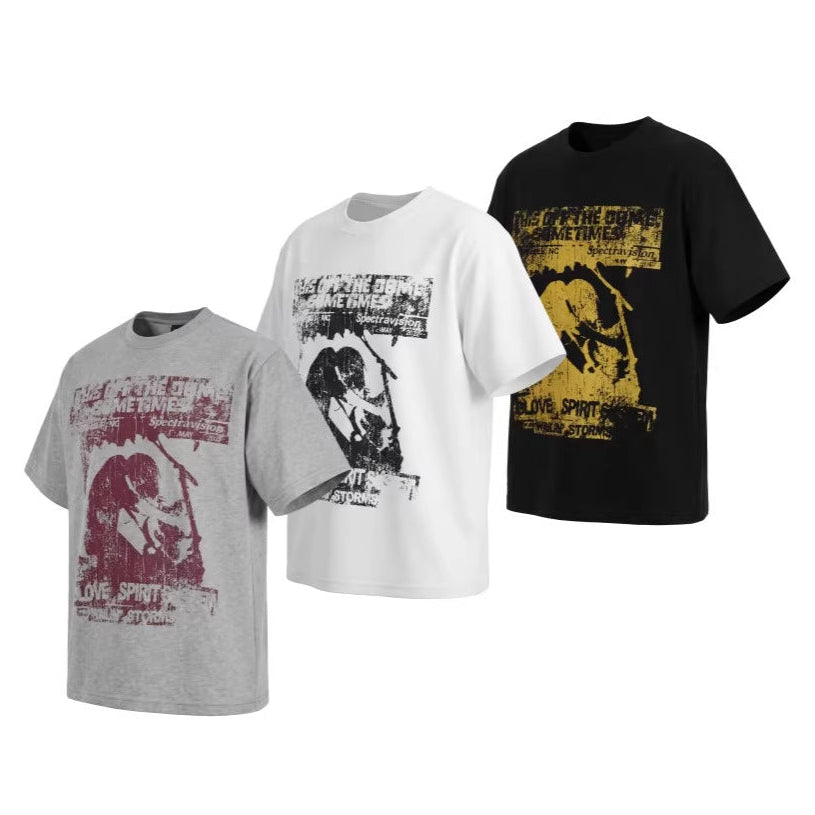 Rock Graphic Print Drop-Shoulder Oversize Short Sleeve T-Shirt WN27931