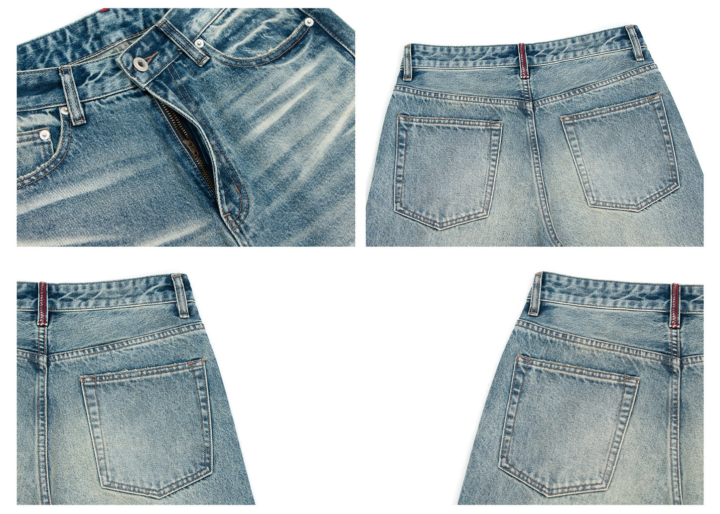 Washed Whisker Straight Wide Leg Denim Jeans WN26356
