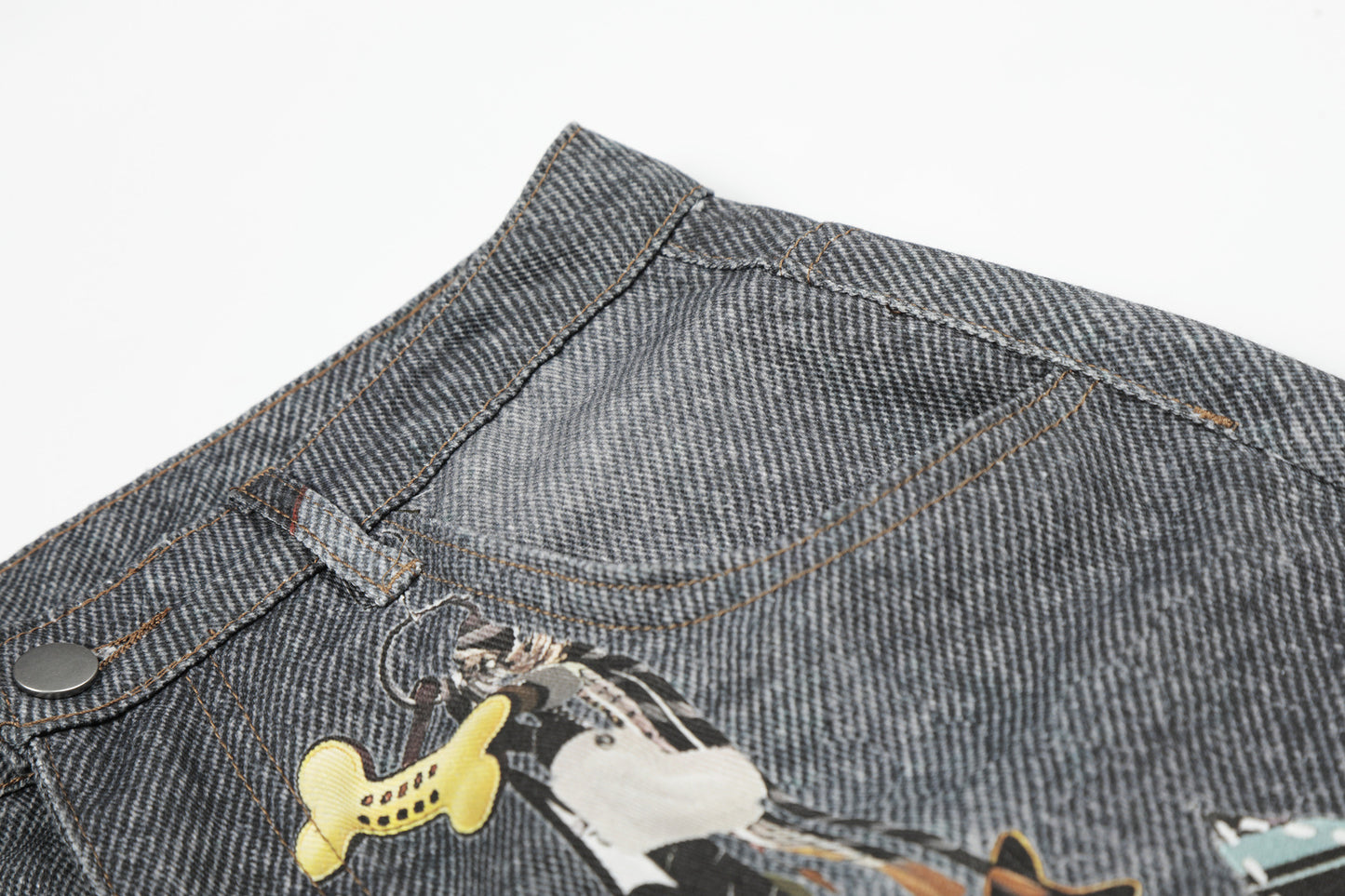 Applique Patchwork Wide Leg Half Denim Pants WN25625