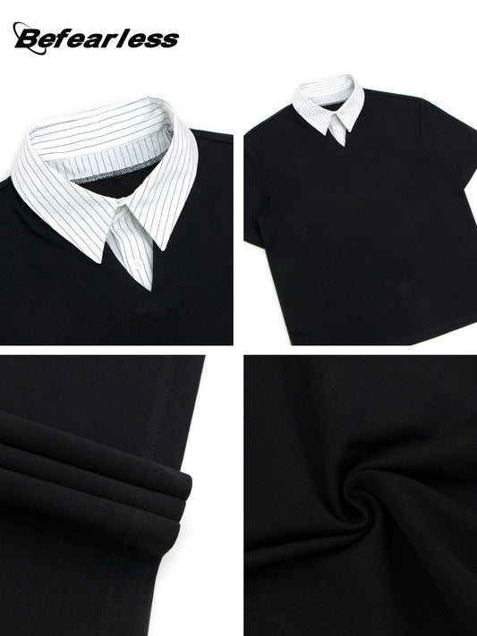 Sorona Fake Layered Collared Short Sleeve T-Shirt WN26395