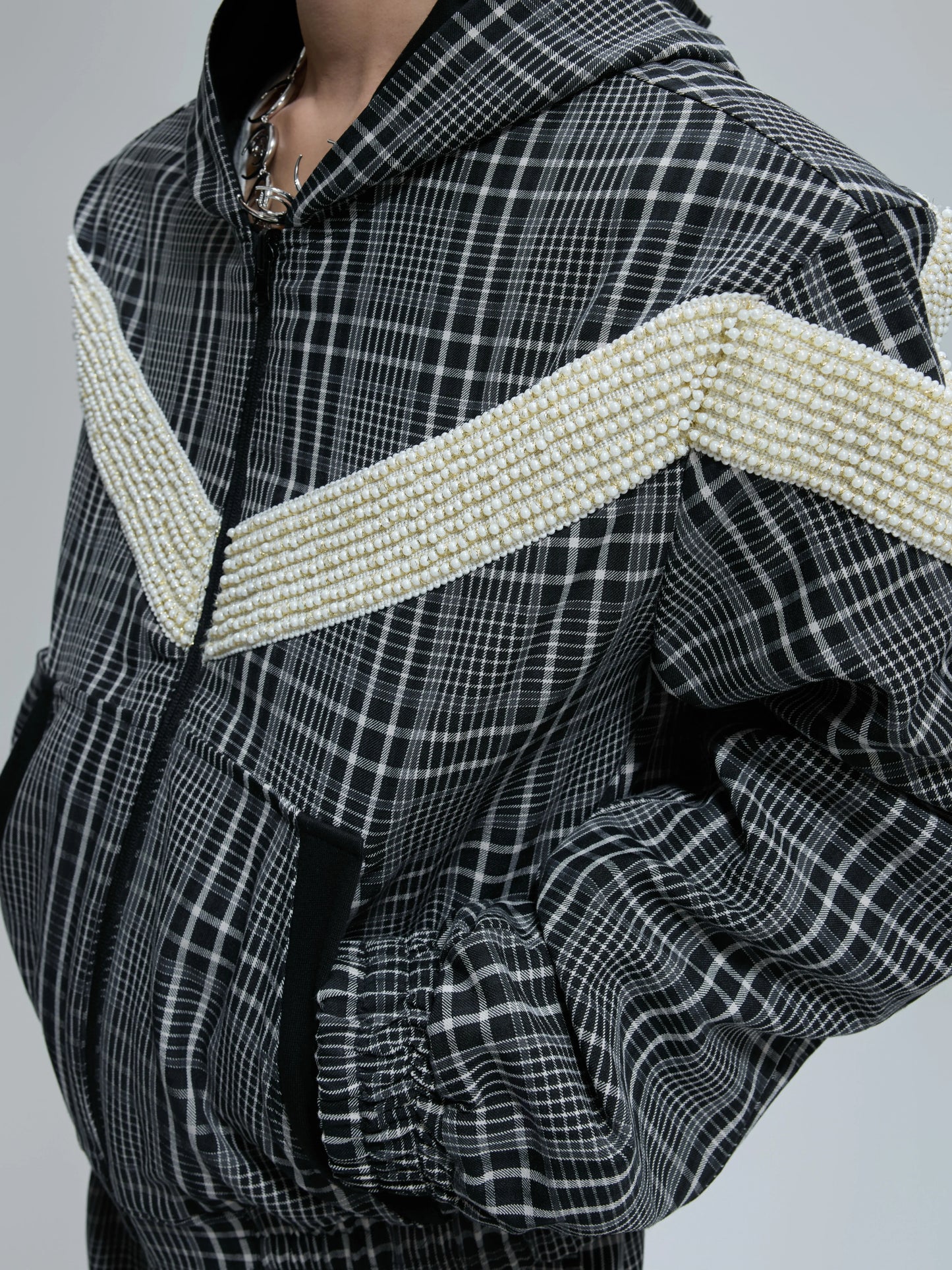 Reversible Houndstooth Pearl Design Hoodie & Pants Setup WN21703