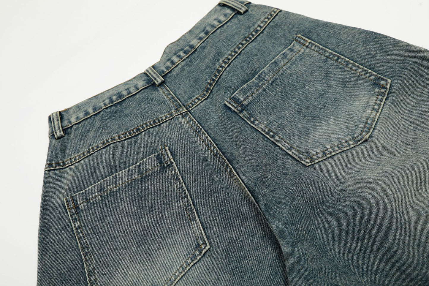 Washed Leopard Panel Curved Denim Jeans WN25514