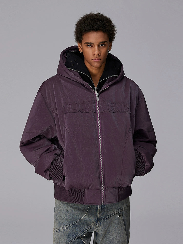 Embroidery PU Leather Hooded White Duck Down Jacket WN17809