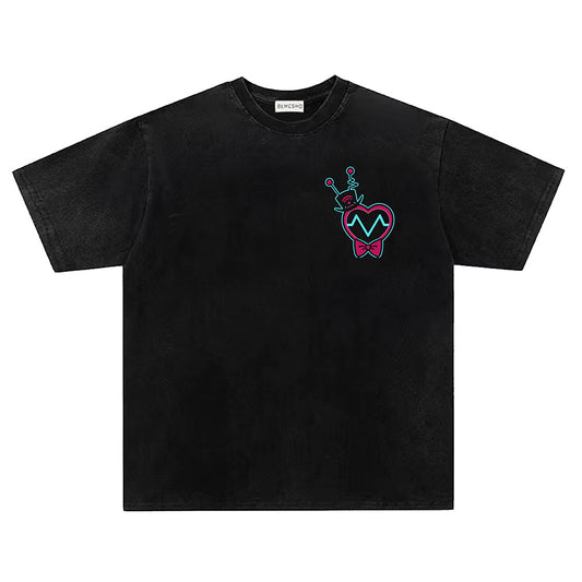 Washed Damage Cyberpunk Cartoon Print Short Sleeve T-Shirt WN26821