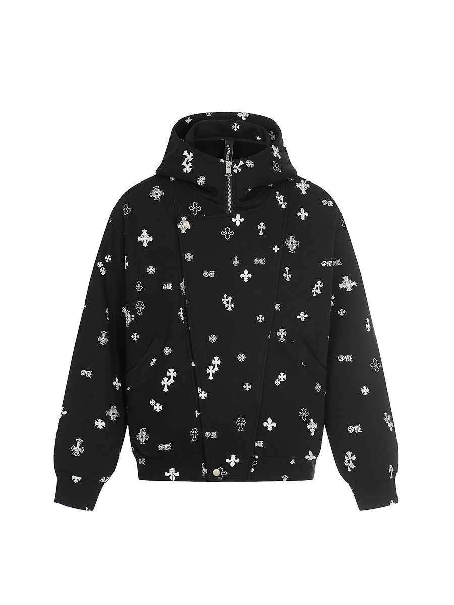 Deconstructed Patchwork Double Placket Print Zipper Hoodie WN24202