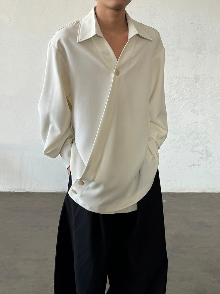 Minimalist Irregular Asymmetric Button V-Neck Long Sleeve Shirt WN20025