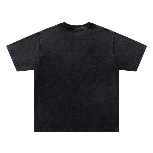 Washed Damage Double Cross Print Short Sleeve T-Shirt WN26817