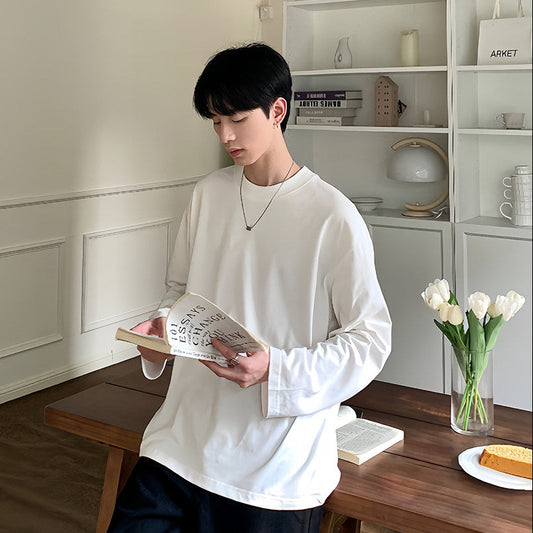 Solid Color Round Neck Long Sleeve T-shirt WN24961