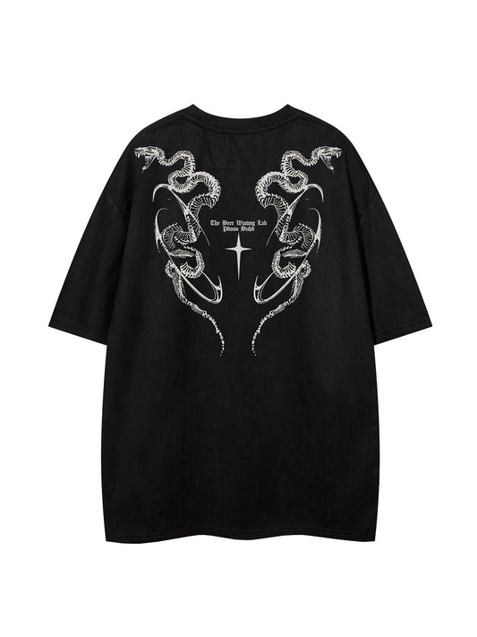 Python Print Suede Letter Print Short Sleeve T-Shirt WN25588