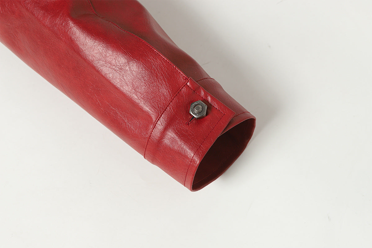 Snap-Button Emboss PU Leather Jacket &PU Leather Wide Leg Pants Setup WN23095-K