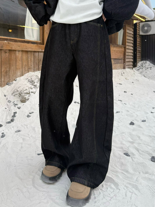 Fake Fur Collar Hooded Denim Jacket & Wide Leg Denim Jeans Setup WN23190