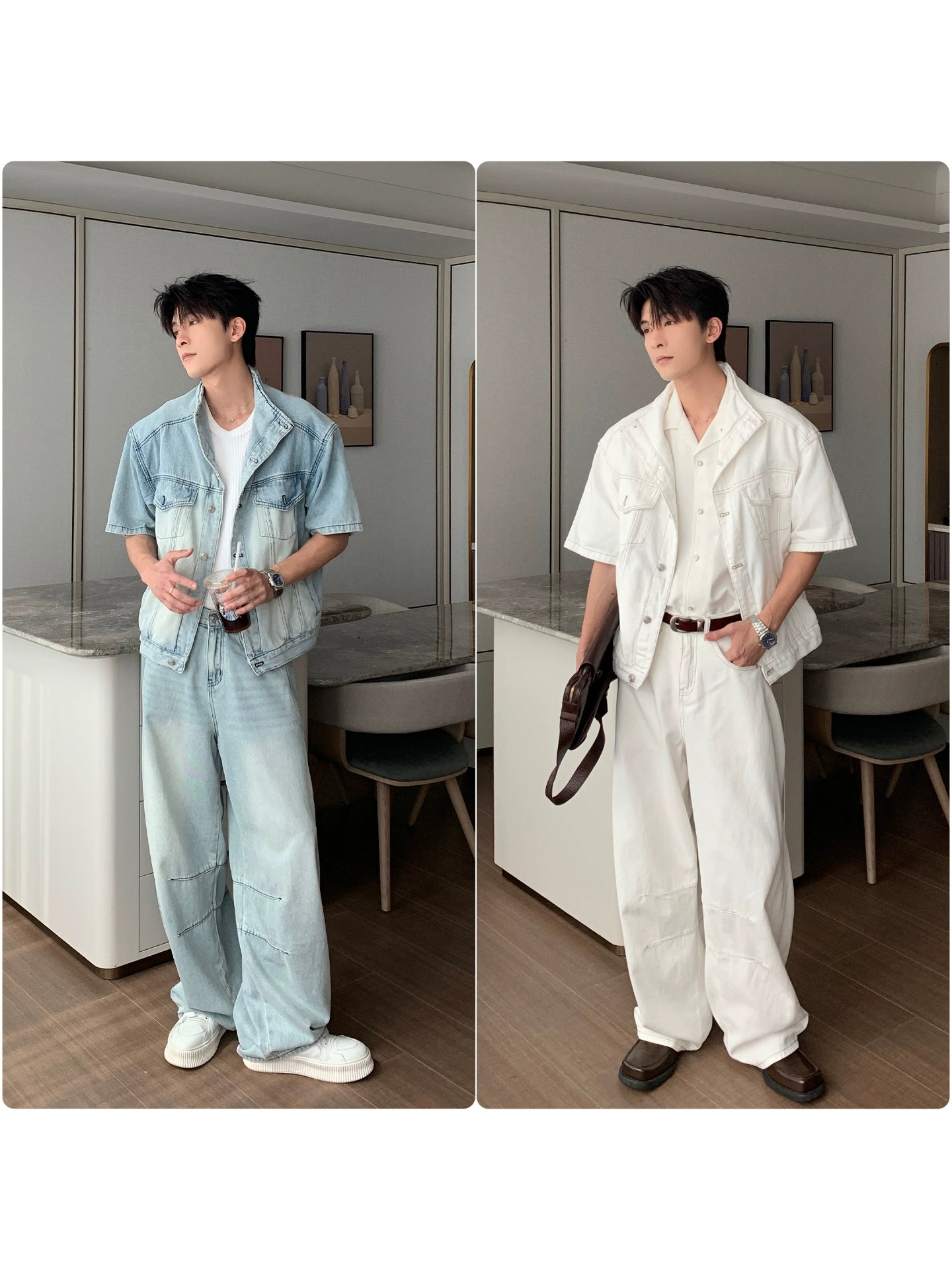 Denim Shirt Jacket & Wide Leg Denim Jeans Setup WN20451