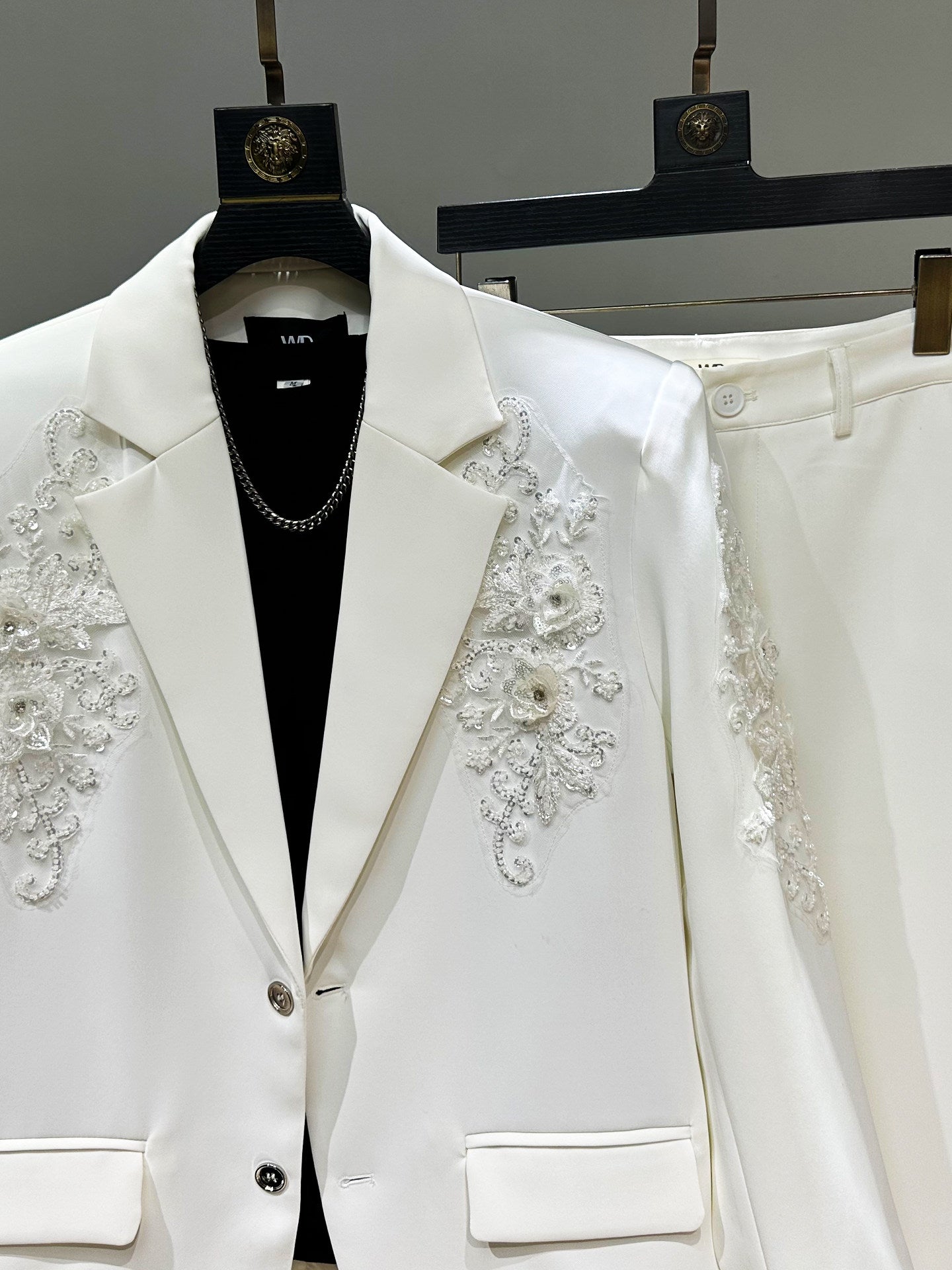 Sequin Embroidery Tailored Jacket & Flare Trousers Setup WN23863