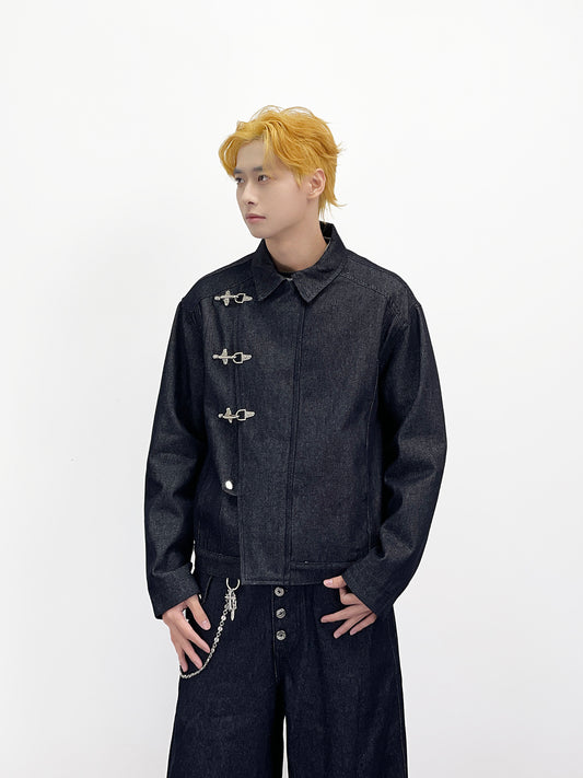 Lobster Clasp Deconstructed Lapel Denim Jacket & Denim Jeans Setup WN24254