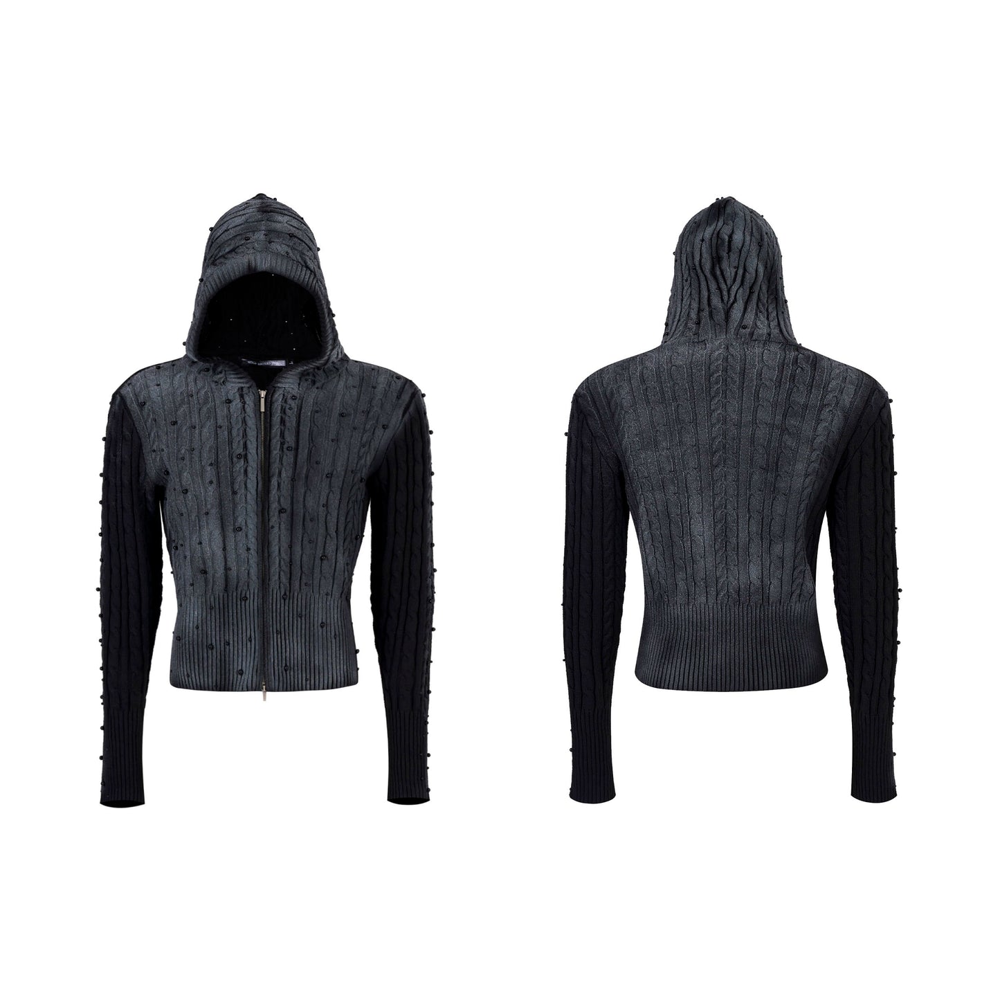 Gradient Cable Knit Zippr Hoodie & Stand Collar Knit Zipper Cardigan WN21769