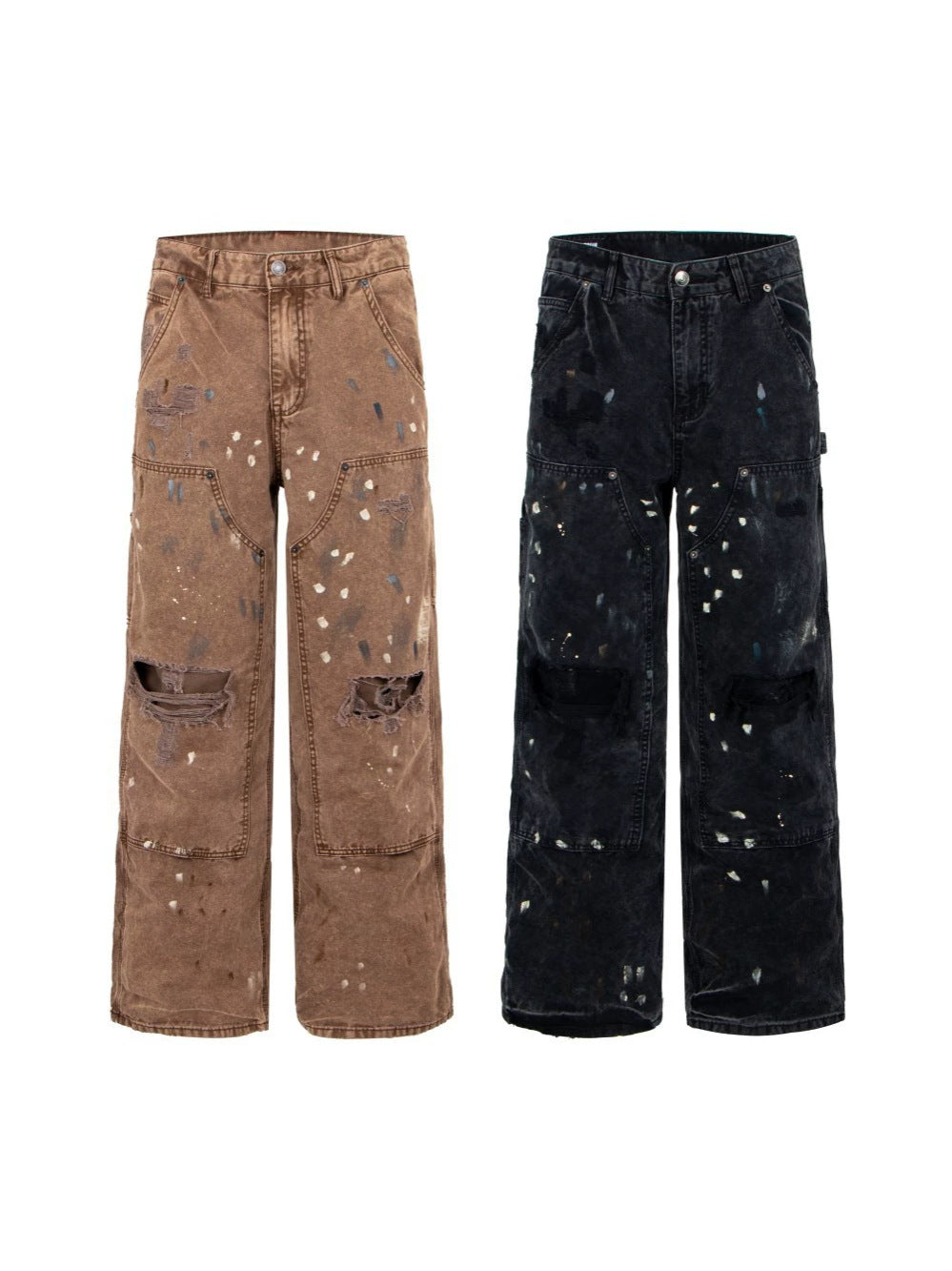 Paint Damage Cargo Straight Denim Jeans WN28093