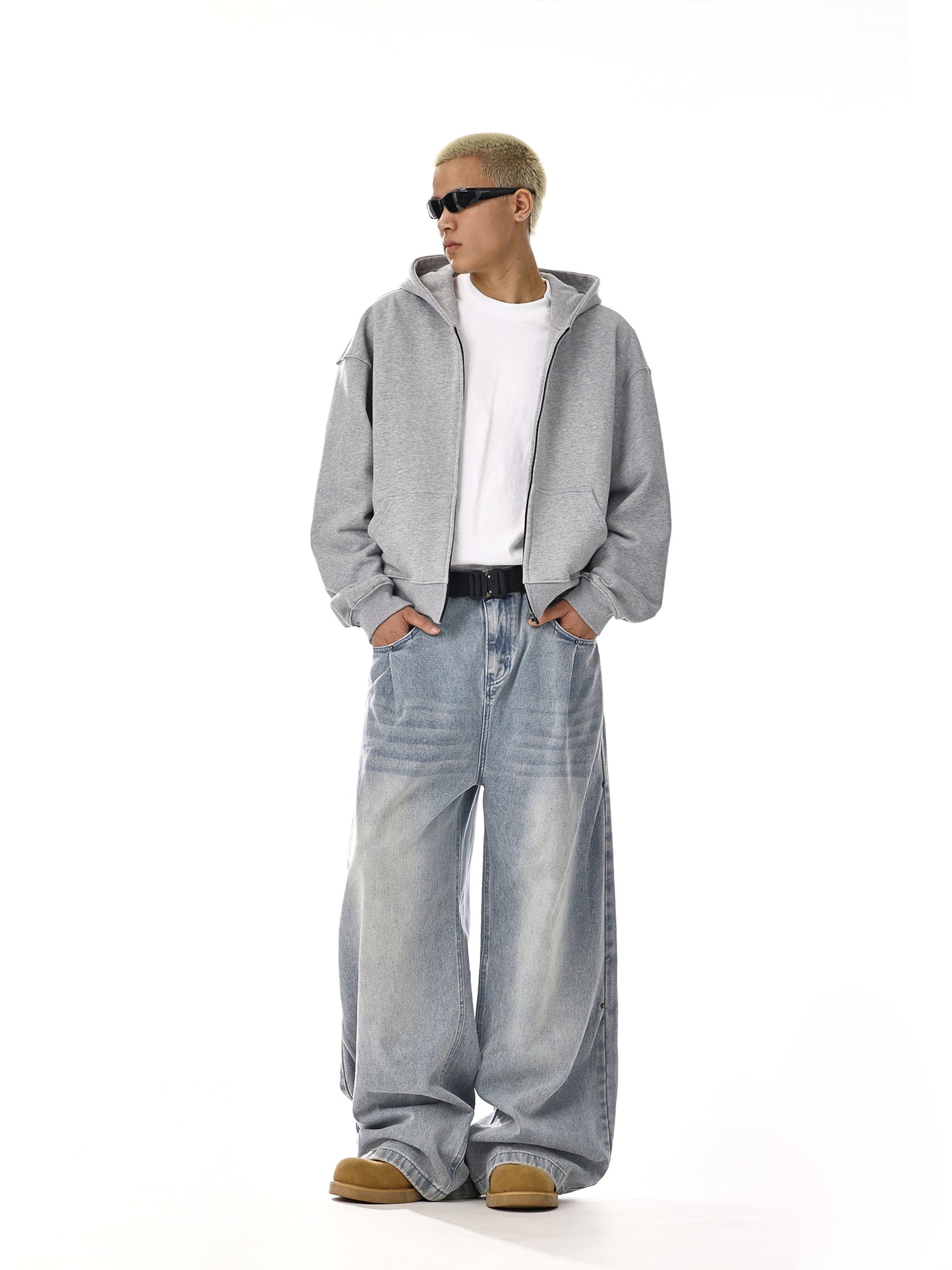 Washed Wide-Leg Straight Denim Jeans WN15119