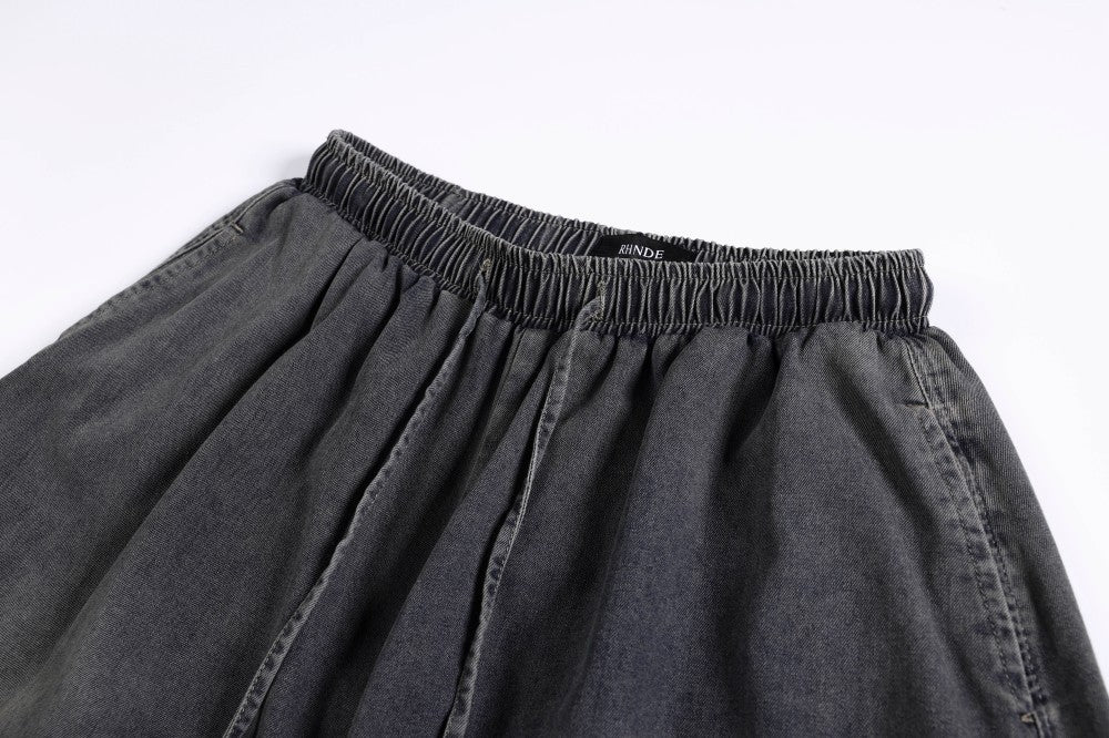 Washed Drawstring Wide Leg Denim Jeans WN27819