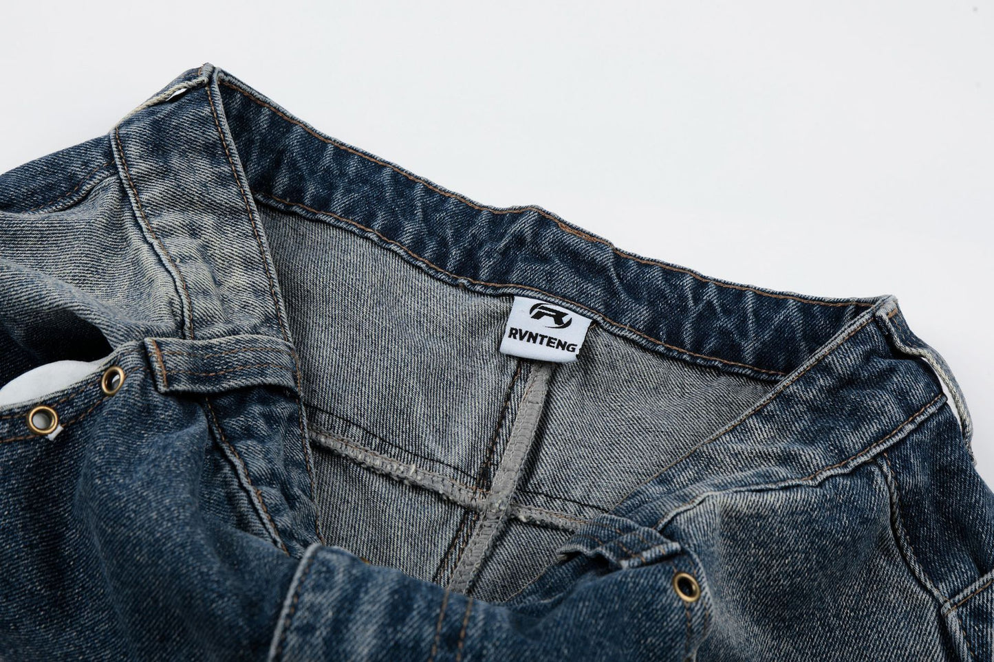 Wash Rivet Damage Wide Leg Denim Jeans WN25573