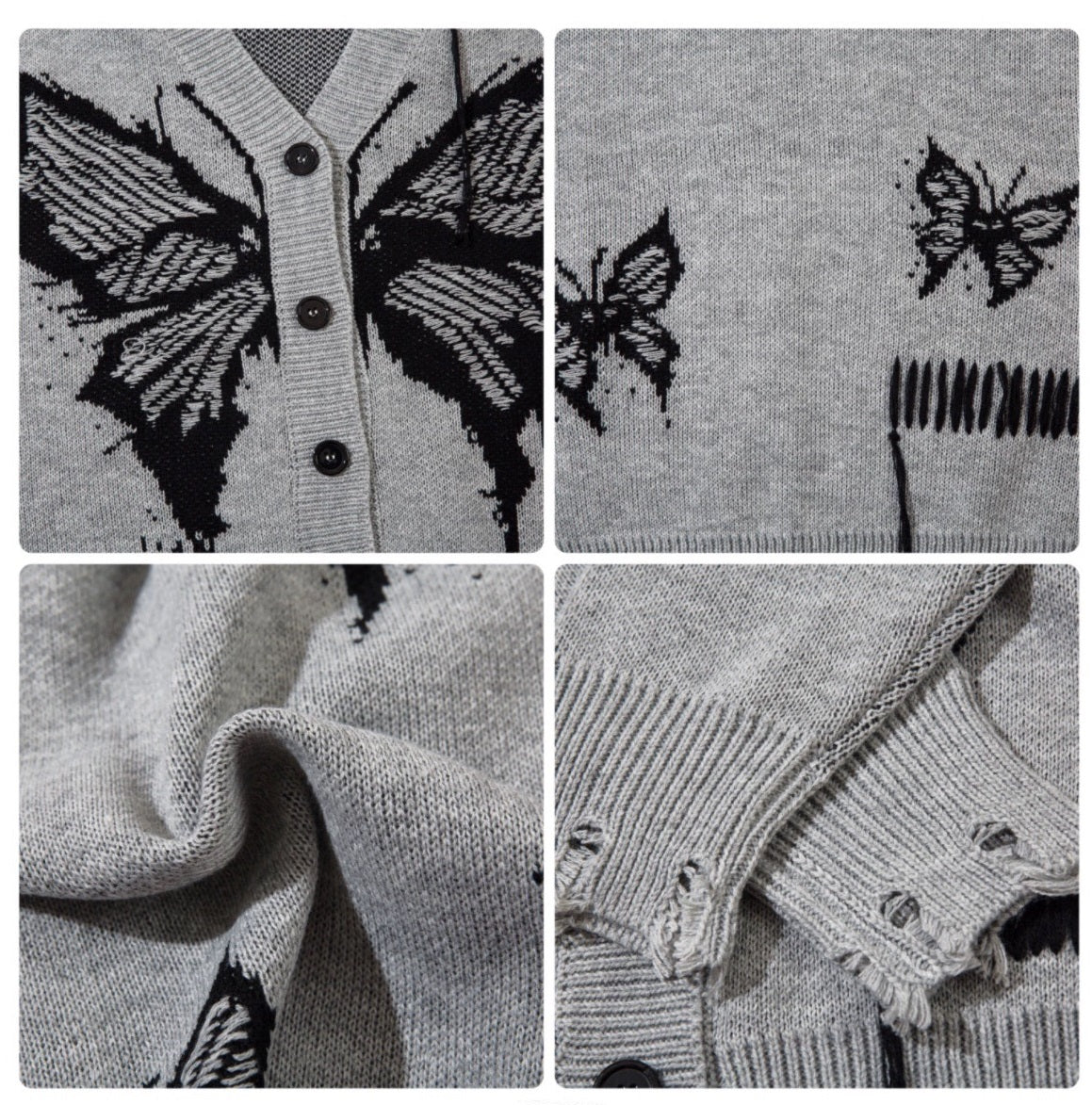 Oversize Damage Butterfly Knit Cardigan WN3569