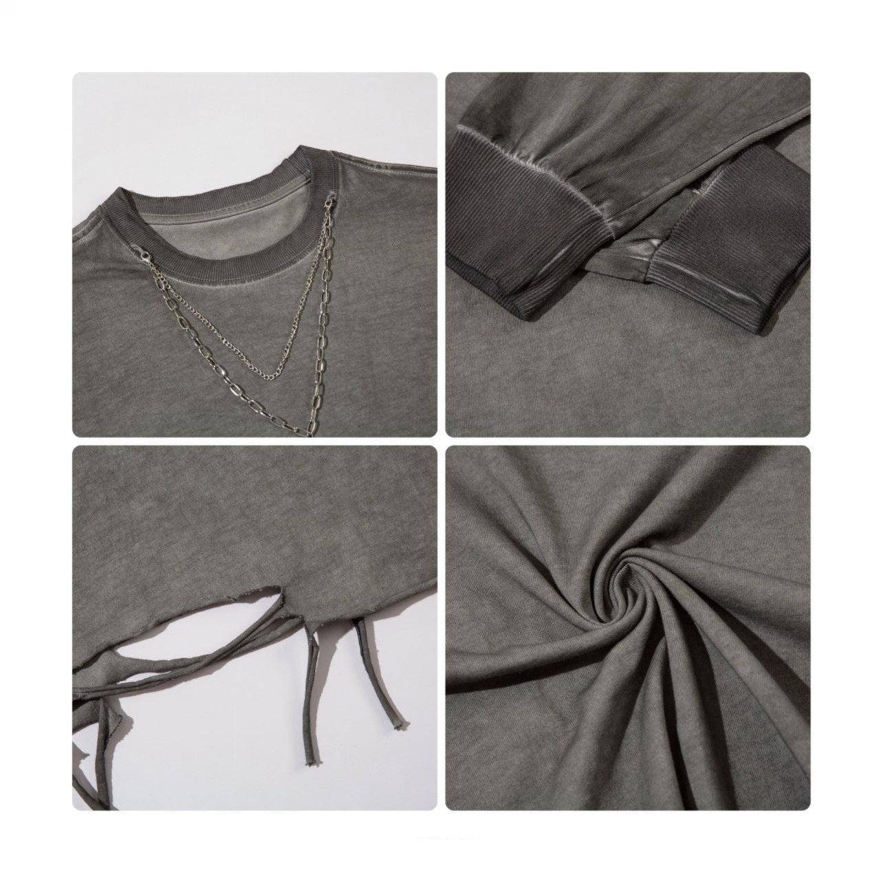 Oversize Damage Necklet Attached Long-sleeve T-shirt WN2102