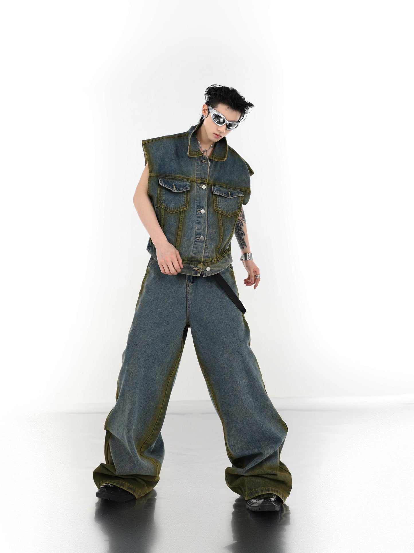 Oversize Denim Vest & Wide-leg Denim Jeans Setup WN2064