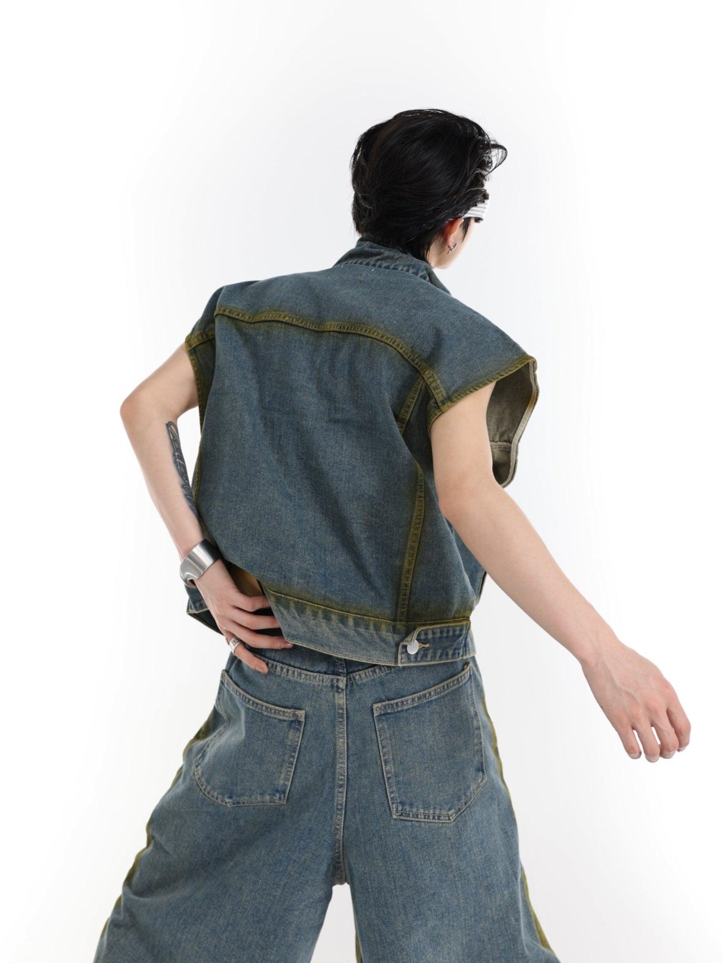 Oversize Denim Vest & Wide-leg Denim Jeans Setup WN2064