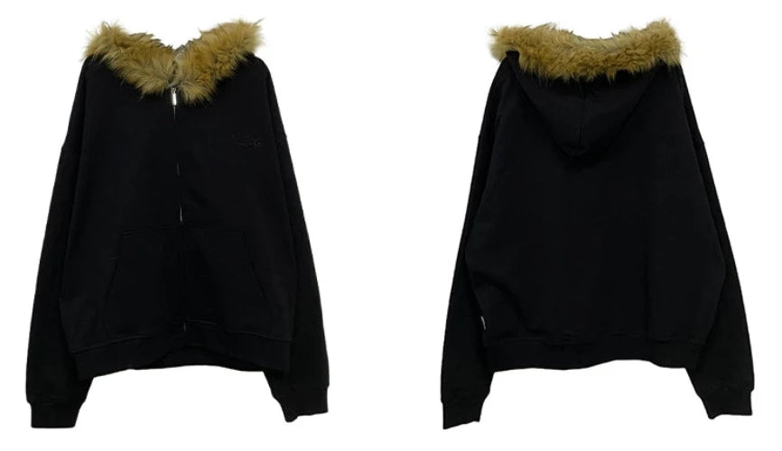 Oversize Fur Neck Zipper Hoodie WN3539