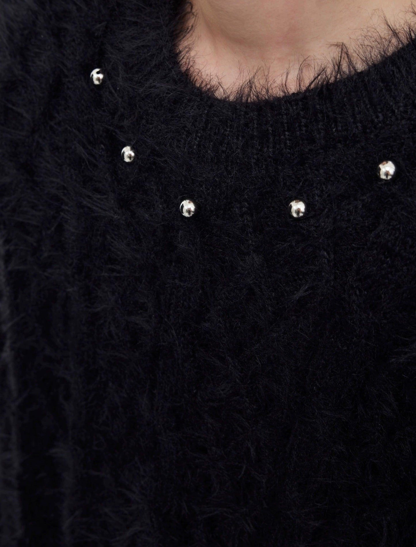 Oversize Metal Design Furry Knit Sweater WN2361